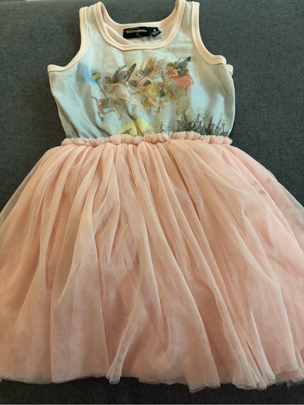 Rock Your Baby Blush Pink Tulle Tank Dress with Fairy Print